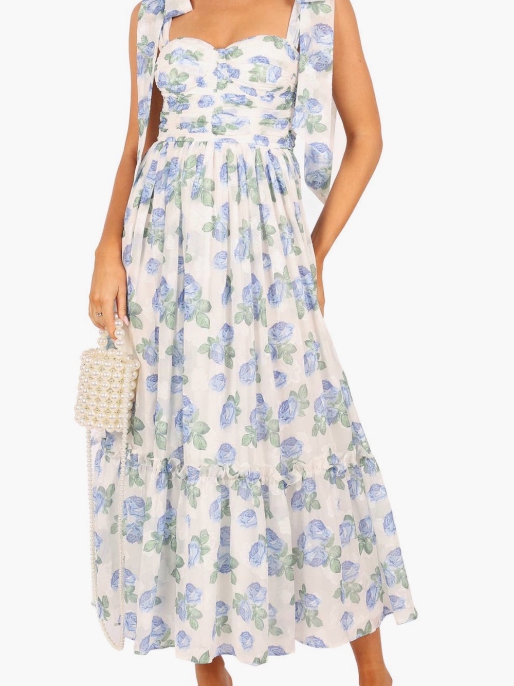 Petal & Pup White Maxi Dress with Blue Floral Print